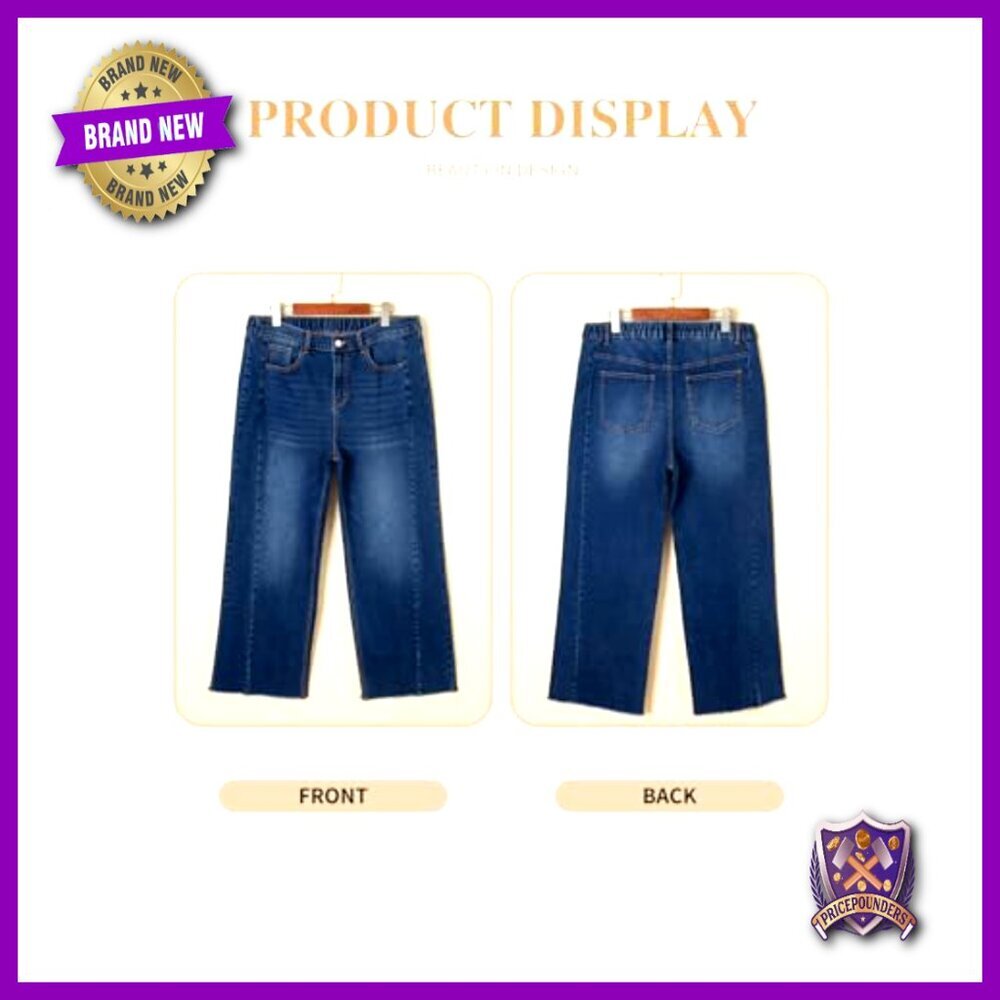 Plus Size Wide Leg Jeans Elastic High Waist Stretchy Raw Hem Denim Pants - Picture 4 of 7